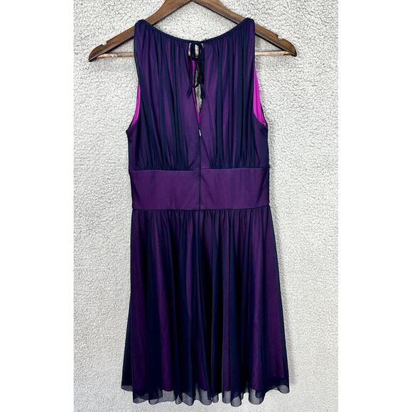 Jessica Howard Babydoll‎ Dress Womens 6P Purple Mesh Overlay Rhinestone Y2K HOCO - Picture 2 of 9